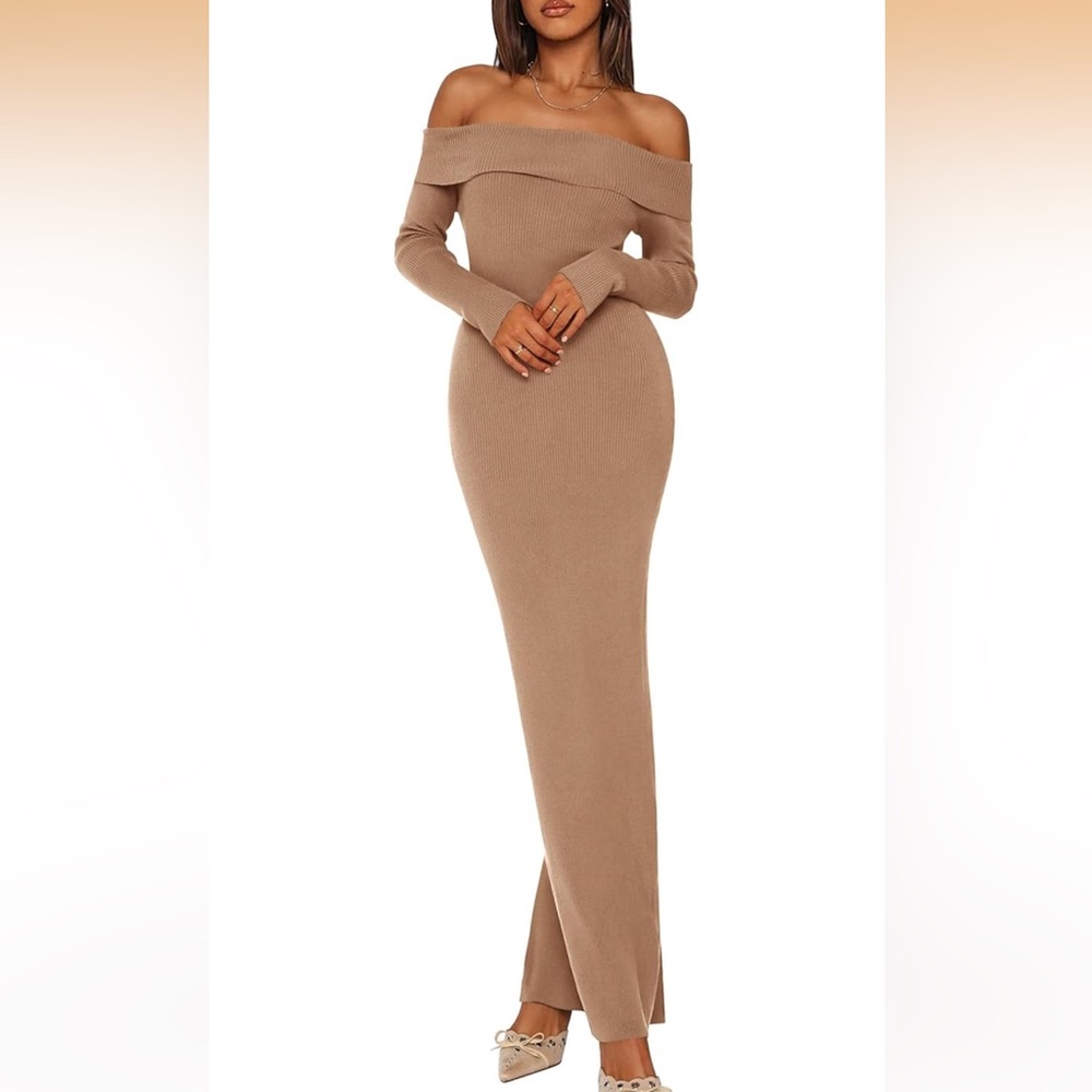 PrettyGarden Off the Shoulder Maxi Sweater Dress with Back Slit NWT